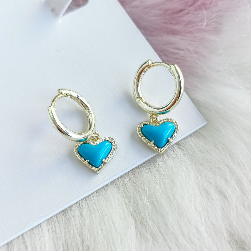 Gold Ari Heart Turquoise Huggie Earrings - Picture 2 of 3